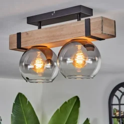 hofstein Plafonnier - Verre Montgomery Écru, Noir, 2 lumières