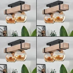 hofstein Plafonnier - Verre Montgomery Écru, Noir, 2 lumières