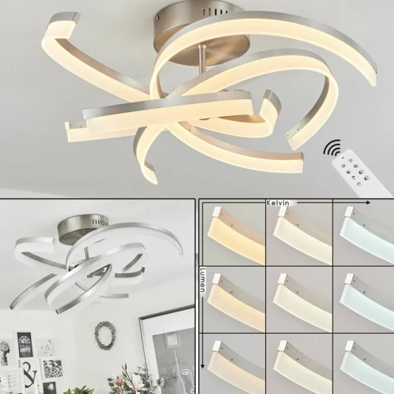 hofstein Plafonnier Vignats LED Nickel mat, 4 lumières, Télécommandes