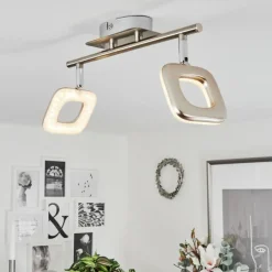 hofstein Plafonnier Villenauxe LED Chrome, Nickel mat, 2 lumières