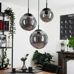 Suspension Verre Fumé-hofstein Plafonnier Voluntad Noir, 3 lumières