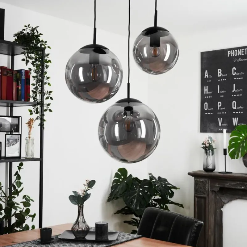 Suspension Verre Fumé-hofstein Plafonnier Voluntad Noir, 3 lumières