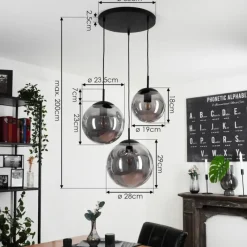 Suspension Verre Fumé-hofstein Plafonnier Voluntad Noir, 3 lumières