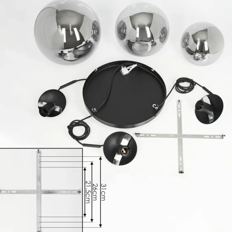 Suspension Verre Fumé-hofstein Plafonnier Voluntad Noir, 3 lumières