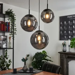 Suspension Verre Fumé-hofstein Plafonnier Voluntad Noir, 3 lumières