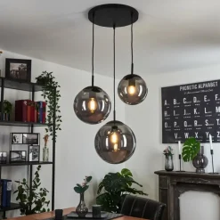 Suspension Verre Fumé-hofstein Plafonnier Voluntad Noir, 3 lumières