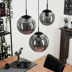 Suspension Verre Fumé-hofstein Plafonnier Voluntad Noir, 3 lumières