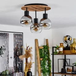 Suspension Verre Fumé-hofstein Plafonnier Vouhet Brun, Couleur bois, Noir, 3 lumières