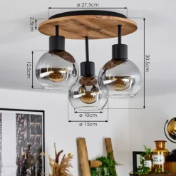 Suspension Verre Fumé-hofstein Plafonnier Vouhet Brun, Couleur bois, Noir, 3 lumières