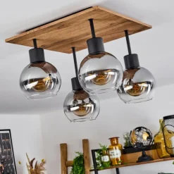 Lampes En Bois-hofstein Plafonnier Vouhet Brun, Couleur bois, Noir, 4 lumières