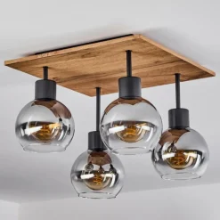 Lampes En Bois-hofstein Plafonnier Vouhet Brun, Couleur bois, Noir, 4 lumières