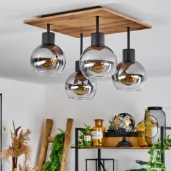 Lampes En Bois-hofstein Plafonnier Vouhet Brun, Couleur bois, Noir, 4 lumières