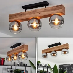 Luminaires Scandinaves-hofstein Plafonnier Vouhet Brun, Couleur bois, Noir, 3 lumières