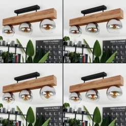 Luminaires Scandinaves-hofstein Plafonnier Vouhet Brun, Couleur bois, Noir, 3 lumières