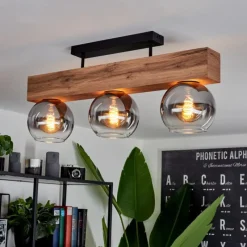 Luminaires Scandinaves-hofstein Plafonnier Vouhet Brun, Couleur bois, Noir, 3 lumières