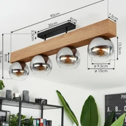 Suspension Verre Fumé-hofstein Plafonnier Vouhet Brun, Couleur bois, Noir, 4 lumières