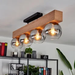 Suspension Verre Fumé-hofstein Plafonnier Vouhet Brun, Couleur bois, Noir, 4 lumières