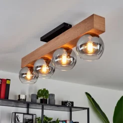 Suspension Verre Fumé-hofstein Plafonnier Vouhet Brun, Couleur bois, Noir, 4 lumières