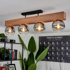 Suspension Verre Fumé-hofstein Plafonnier Vouhet Brun, Couleur bois, Noir, 4 lumières