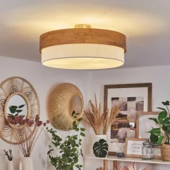 Lampes En Tissu-hofstein Plafonnier Vrolle Bois clair, Nickel mat, 3 lumières