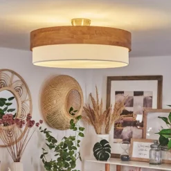 Lampes En Tissu-hofstein Plafonnier Vrolle Bois clair, Nickel mat, 3 lumières