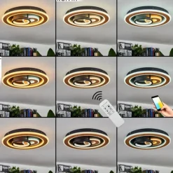 hofstein Plafonnier Xamontarupt LED Brun, Couleur bois, Noir, 1 lumière, Télécommandes