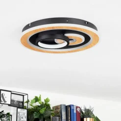 hofstein Plafonnier Xamontarupt LED Brun, Couleur bois, Noir, 1 lumière, Télécommandes