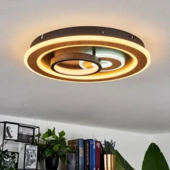 hofstein Plafonnier Xamontarupt LED Brun, Couleur bois, Noir, 1 lumière, Télécommandes