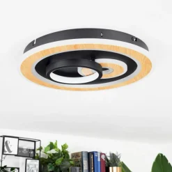 hofstein Plafonnier Xamontarupt LED Brun, Couleur bois, Noir, 1 lumière, Télécommandes