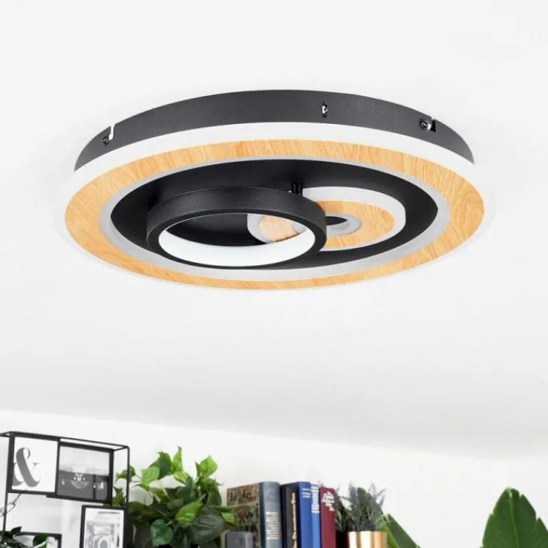 hofstein Plafonnier Xamontarupt LED Brun, Couleur bois, Noir, 1 lumière, Télécommandes