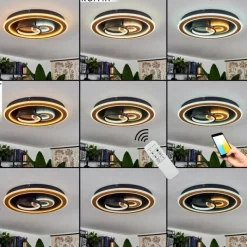 hofstein Plafonnier Xamontarupt LED Brun, Couleur bois, Noir, 1 lumière, Télécommandes