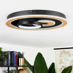 hofstein Plafonnier Xamontarupt LED Brun, Couleur bois, Noir, 1 lumière, Télécommandes