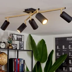 Lampes Art Déco-hofstein Plafonnier Zuoz Or, Noir, 5 lumières