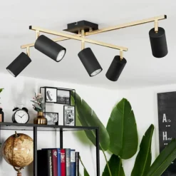 Lampes Art Déco-hofstein Plafonnier Zuoz Or, Noir, 5 lumières