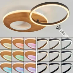 hofstein Plafonnier Abonakope LED Couleur bois, Écru, Noir, 2 lumières, Télécommandes, Changeur de couleurs
