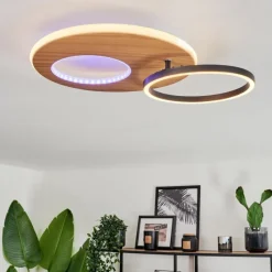 hofstein Plafonnier Abonakope LED Couleur bois, Écru, Noir, 2 lumières, Télécommandes, Changeur de couleurs