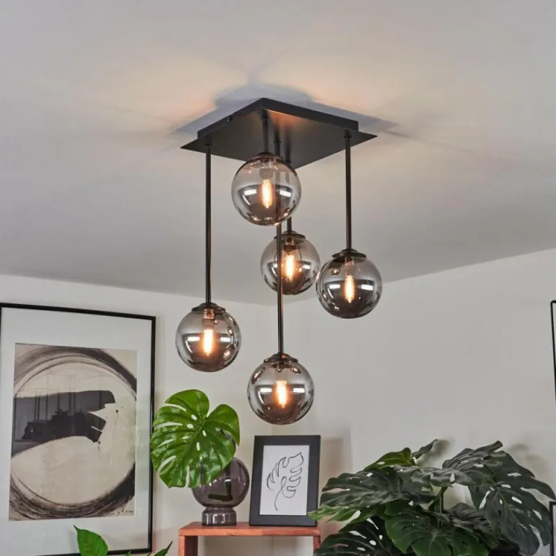 Suspension Verre Fumé-hofstein Plafonnier Abramo LED Noir, 5 lumières