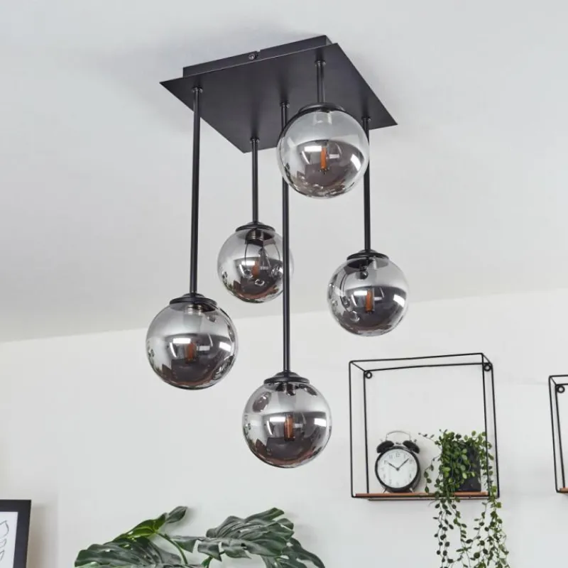 Suspension Verre Fumé-hofstein Plafonnier Abramo LED Noir, 5 lumières