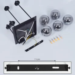 Suspension Verre Fumé-hofstein Plafonnier Abramo LED Noir, 5 lumières