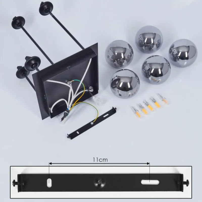 Suspension Verre Fumé-hofstein Plafonnier Abramo LED Noir, 5 lumières