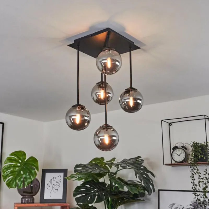 Suspension Verre Fumé-hofstein Plafonnier Abramo LED Noir, 5 lumières