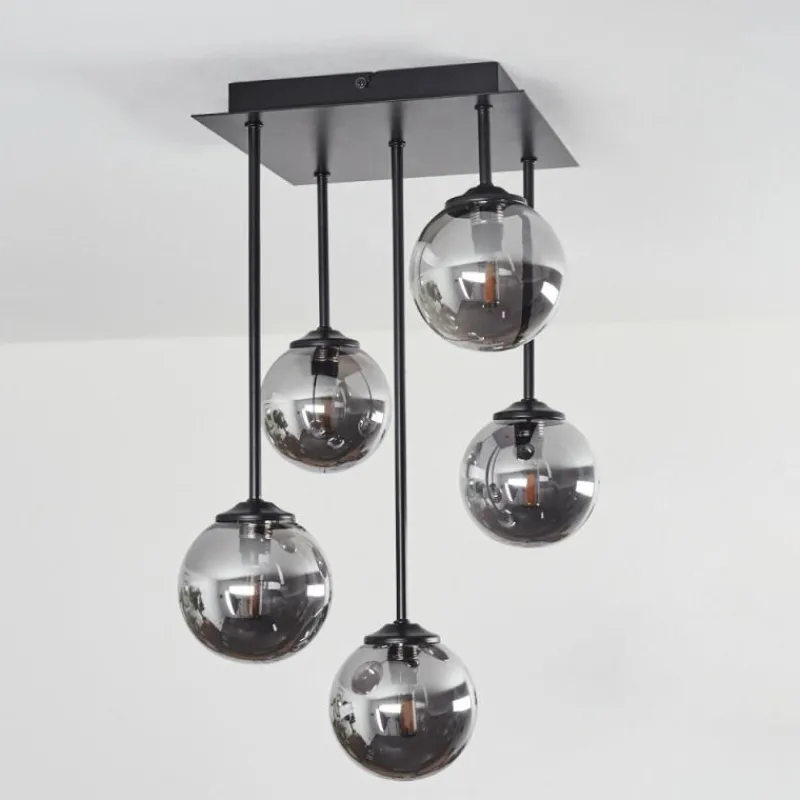 Suspension Verre Fumé-hofstein Plafonnier Abramo LED Noir, 5 lumières