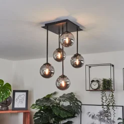 Suspension Verre Fumé-hofstein Plafonnier Abramo LED Noir, 5 lumières