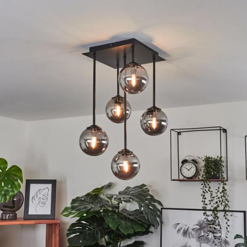 Suspension Verre Fumé-hofstein Plafonnier Abramo LED Noir, 5 lumières