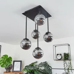 Suspension Verre Fumé-hofstein Plafonnier Abramo LED Noir, 5 lumières