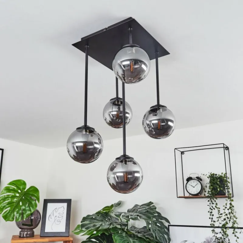 Suspension Verre Fumé-hofstein Plafonnier Abramo LED Noir, 5 lumières