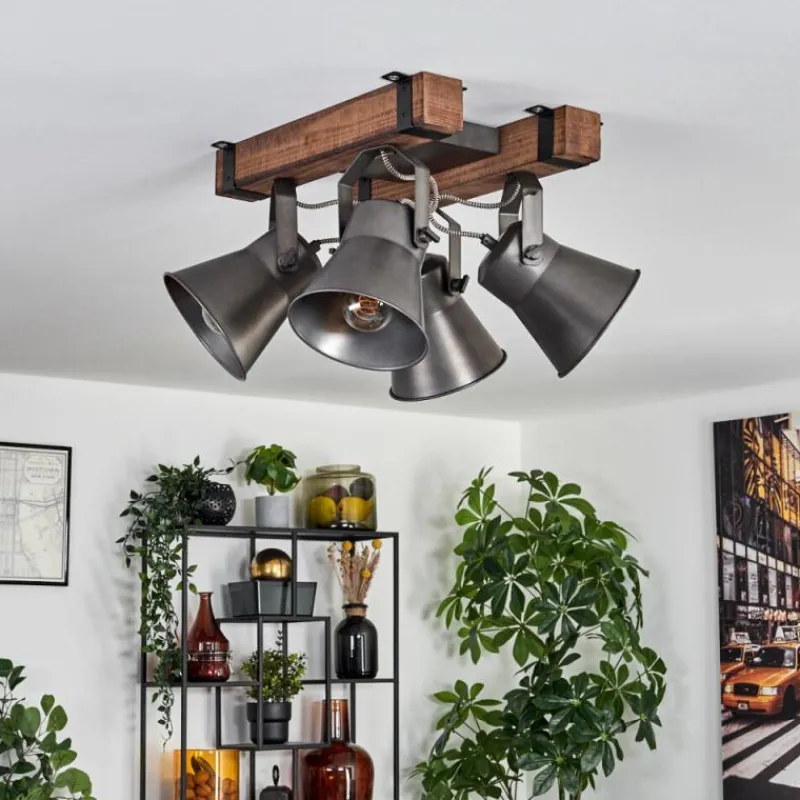 Lampes Industrielles-hofstein Plafonnier Aduard Bois foncé, Noir, 4 lumières