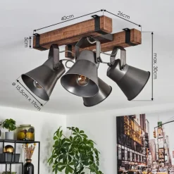 Lampes Industrielles-hofstein Plafonnier Aduard Bois foncé, Noir, 4 lumières