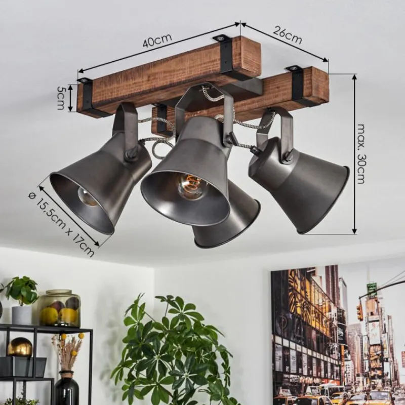 Lampes Industrielles-hofstein Plafonnier Aduard Bois foncé, Noir, 4 lumières