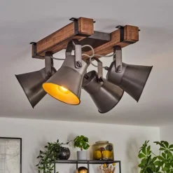 Lampes Industrielles-hofstein Plafonnier Aduard Bois foncé, Noir, 4 lumières